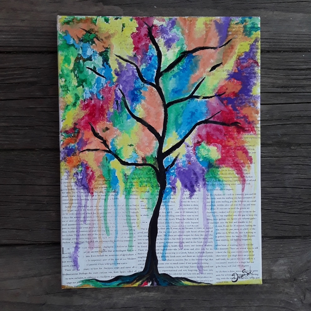 Watercolor Bright Rainbow Tree Painting Art